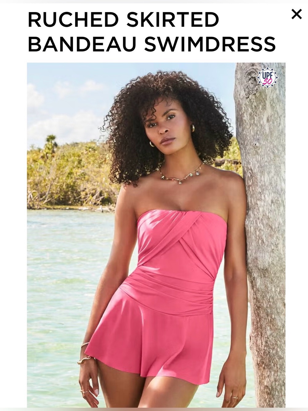 Ruched Skirted Bandeau Swimdress in Coral Pink NWT